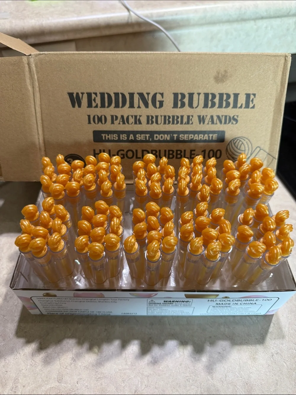 Gold Wedding Bubble Wands - 100 Pack